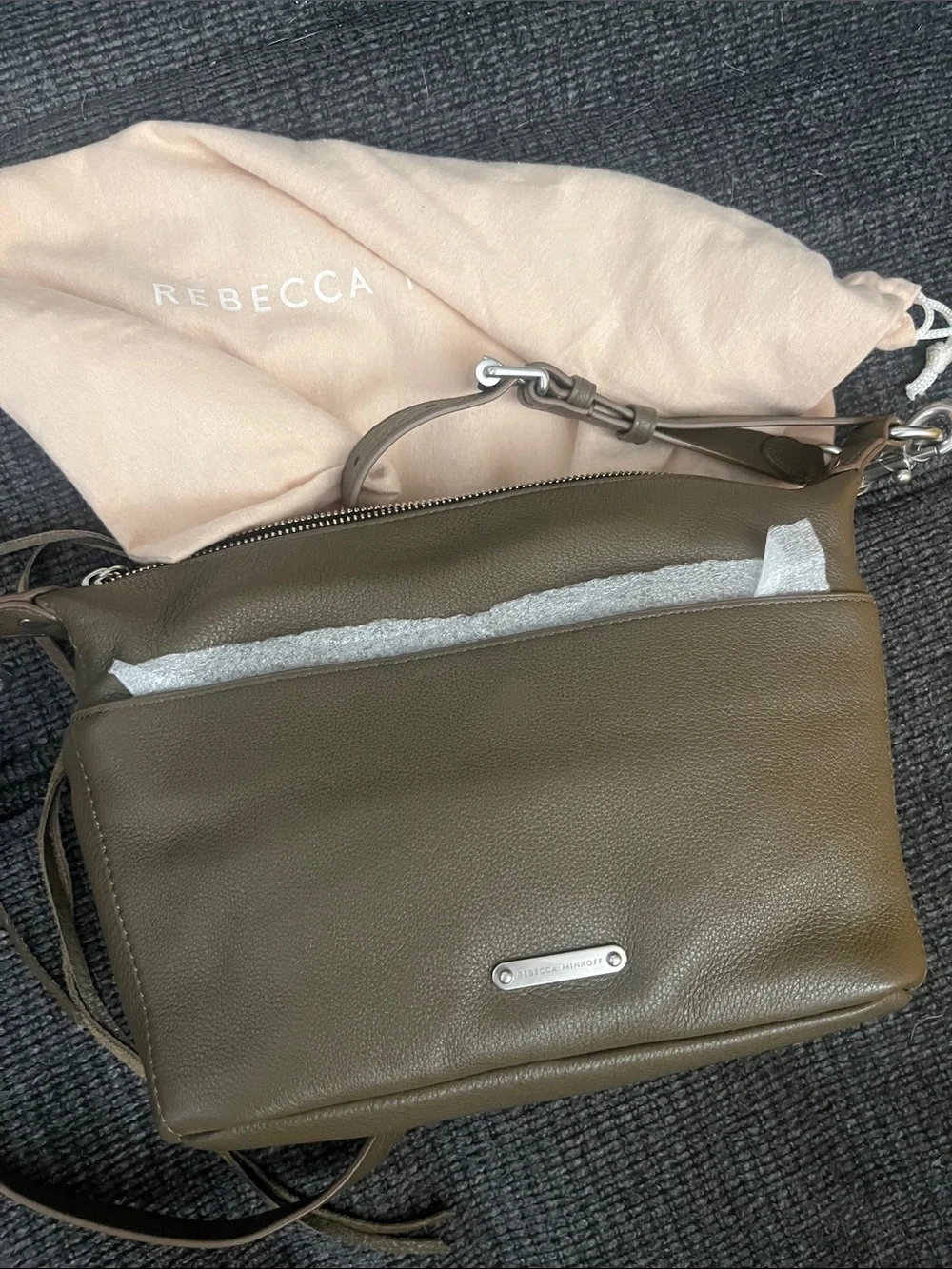 Rebecca Minkoff Olive Green Pebbled Leather Hobo with Silver Hardware